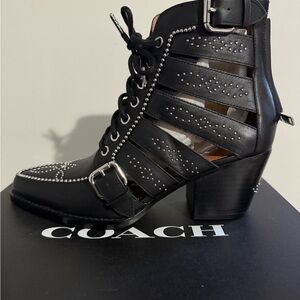 Coach paisley studded leather ankle boots New in box